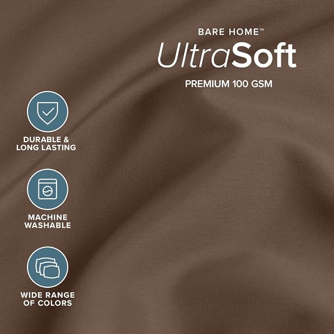 Bare Home Split King Sheet Set - 1800 Ultra-Soft (Split King, Cocoa) | Deep Pockets 6 to 15 Inches, Breathable, Hypoallergenic, Hotel Luxury, Easy Fit, Soft, All-Season