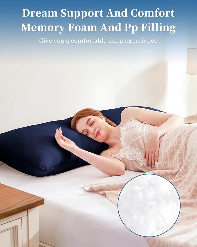 YZ HOME Full Body Pillow Insert -Large Long Bed Pillow for Side Sleeper | Full Body Pillow for Adults, Adjustable Height, Long Sleeping Breathable Bed Pillow-(Navy, 20x54'')