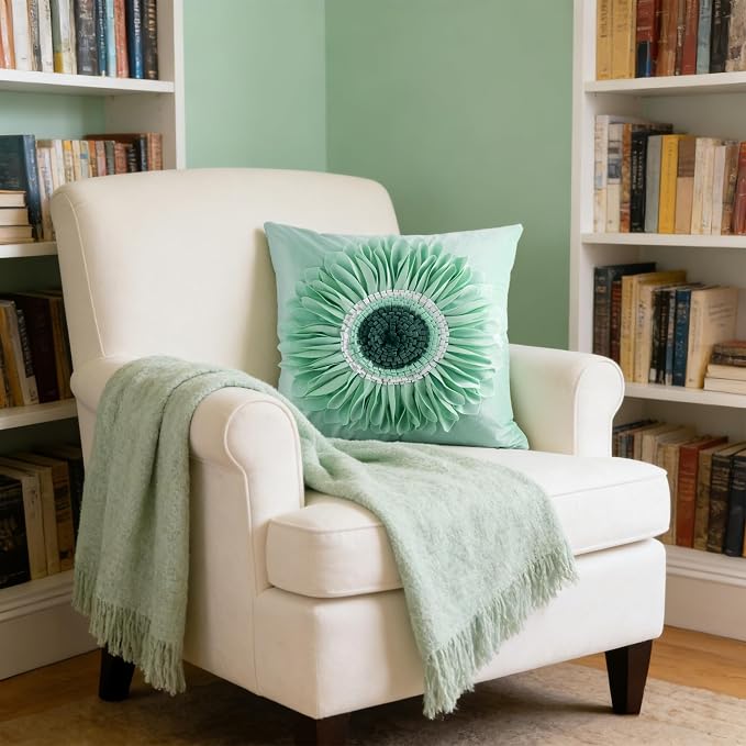 OiseauVoler Decorative 3D Flower Throw Pillow Cover for Couch 18 x 18 Inch