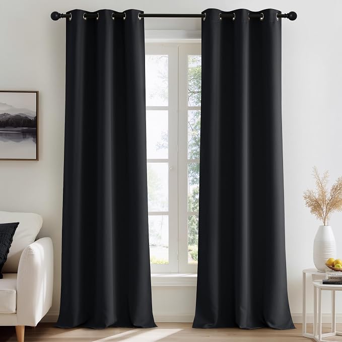 NICETOWN 100% Black Out Curtains 96 Inches Long 2 Panels for Living Room, Bedroom, Office Thermal Insulated Blackout Drapes Solid Grommet Noise Reducing Window Curtains, W40