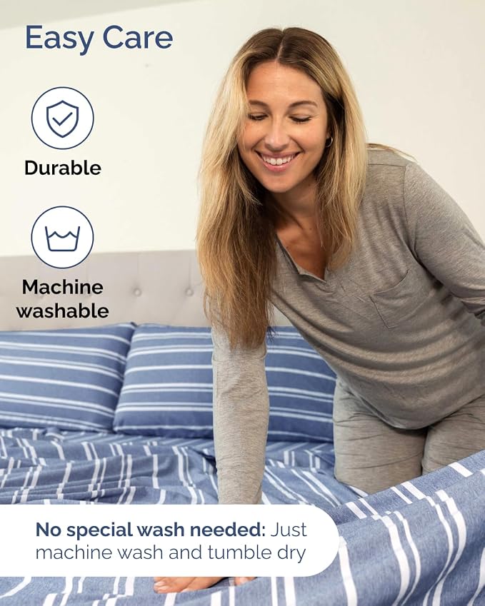 Extra Deep Flex Top Split Head King Sheet Set - 6 Piece Breathable and Cooling Sheets - Hotel Luxury Bedding for Women, Men, Kids & Teens - Easy Secure Fit - Extra Deep Pockets - Blue Stripes 3