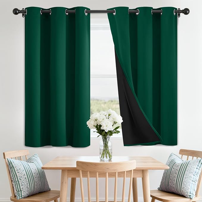 SimpleHome Dark Green 100% Blackout Curtains Room Darkening Living Room 36 | Curtains for Bedroom,Thermal Insulated Grommet Window Drapes,Curtains for Living Room with Black Back,42 x 36 Inch,2 Panels