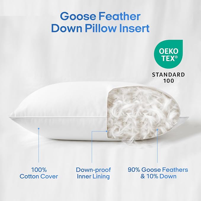 puredown® Cooling Goose Feather Down Pillow, Set of 1, King Size | Ultra Cooling Fabric, Removable Pillowcase, For Hot Sleeper, Medium Firm Support, Bed Pillows for Sleeping