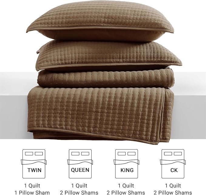 Queen Quilt-Lightweight Bedspreads Coffee Queen Size Quilt Bedding Set | Soft Coverlet with 2 Pillow Shams for All Seasons, Suitable for Bed, Couch, 3 Pieces, 90"x94"