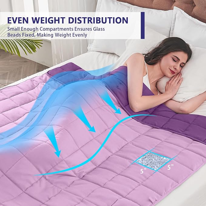 yescool Weighted Blanket for Adults (20 lbs, 48" x 72", Purple) Cooling Heavy Blanket for Sleeping Perfect for 110-130 lbs, Twin Size Breathable Blanket with Premium Glass Bead, Machine Washable