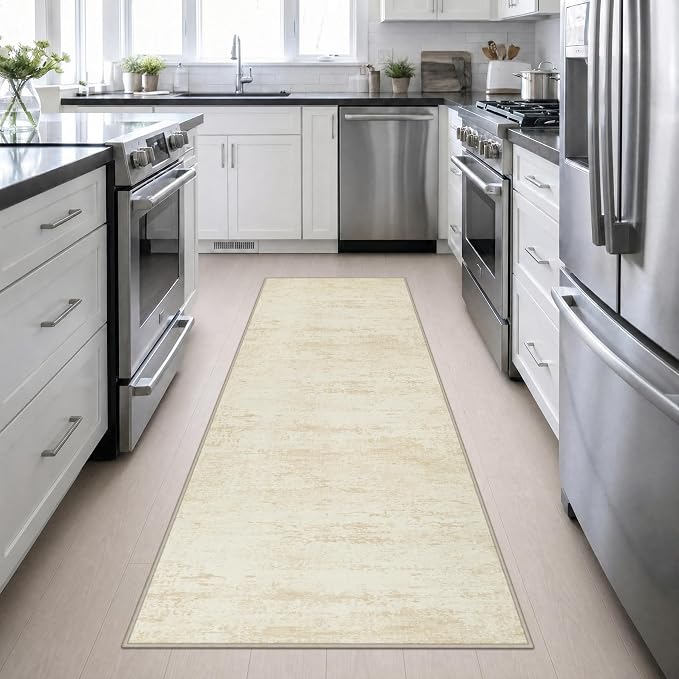 3x10 Washable Runner Rug：Modern Abstract Kitchen Soft Carpet Beige | For Hallway, Bedroom, Kitchen, Laundry, Bathroom,Door Mat,Modern Abstract,Machine washable,Non-Slip,Stain Resistant,Indoor