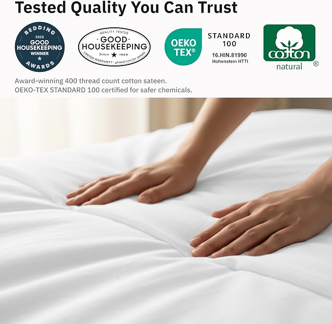California Design Den Cotton Sateen Duvet Cover Set King, White Antique | 3-Piece Set with 2 Pillow Shams, Backed by Good Housekeeping Seal, Button Closure & Corner Ties, 400 TC 100% Cotton Sateen