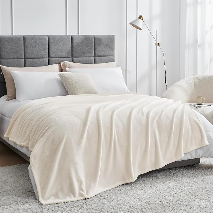 Hansleep King Beige Fleece Blanket, Soft Flannel Bed Blanket | Fuzzy Cozy Blanket 90x108 Inches, Multi-use for Bed, Sofa, Couch, Travel, Camping, All Season Warm Lightweight Cover