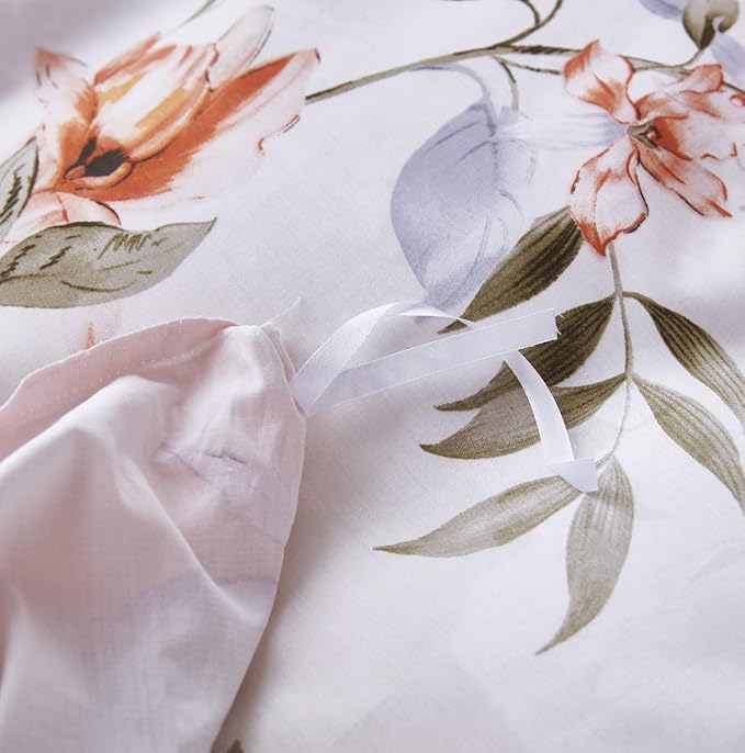 OAITE Queen Duvet Cover Set 3pcs 100% Cotton with Pink Flower | Soft, Breathable,Long-lasting,Comfort,Hidden Zipper,8 Corner Ties,Easy Care for All Season