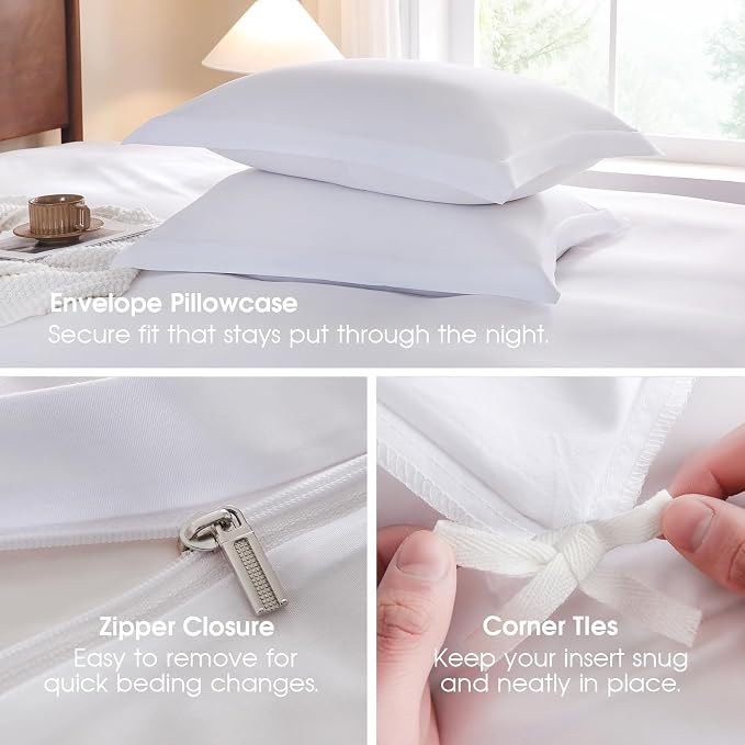 FreshCulture Duvet Cover King Size - 3 Pieces Microfiber Duvet Cover Set with Zipper Closure - Lightweight & Easy Care - 1 Comforter Cover & 2 Pillow Shams - Comforter Not Included (White)