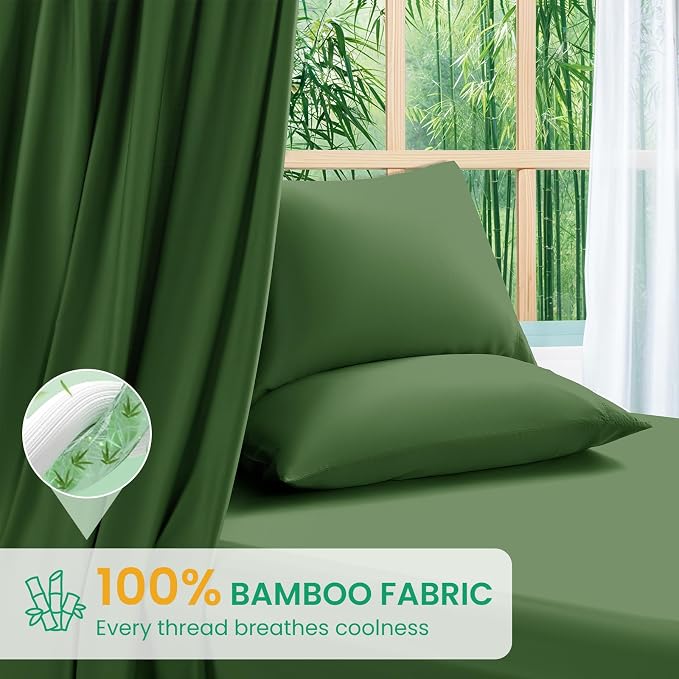 SONORO KATE 100% Viscose Derived from Bamboo_Sheets Cal King Size,4PC | Cooling Bed Sheets for Hot Sleepers,Soft Breathable & Silky,16" Deep Pocket,Luxury Hotel Bedding,Olive