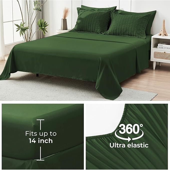 HYMOKEGE Dark Green Full Size Comforter Sets Seersucker 7 Pieces, All Season Luxury Bed in a Bag for Bedroom, Bedding Set with Comforters, Sheets, Pillowcases & Shams