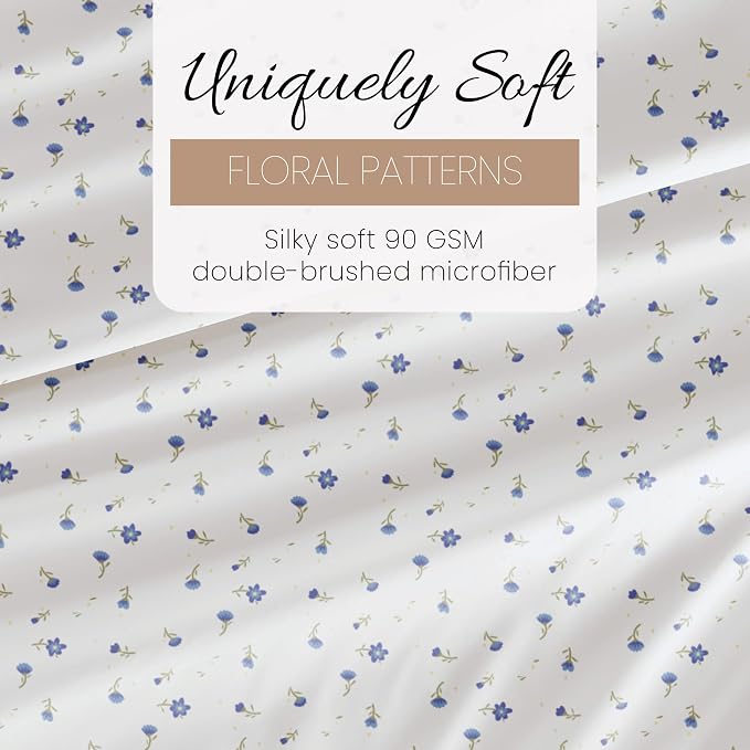 Linen Market Double-Brushed Patterned Microfiber Twin Sheet Set 3 Piece – Oeko-TEX Certified Ultra Soft & Wrinkle-Free - 16" Deep Pocket Sheets - Easy Care Twin Size - Soft Floral Light Blue