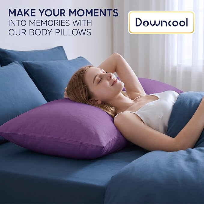 DOWNCOOL Large Body Pillow Insert- Breathable Full Body Pillow for Side Sleeper - Soft Long Bed Pillow for Adults - 20 x 54 inch (Purple)