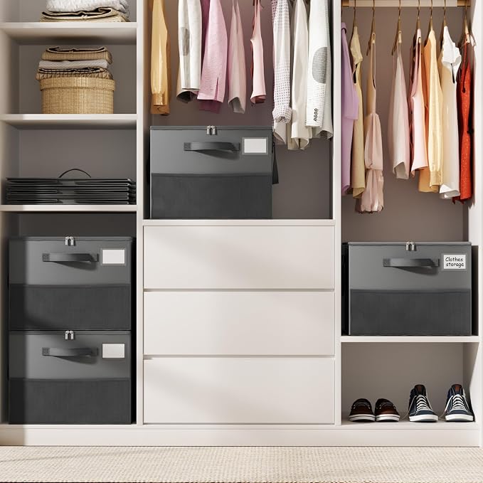 Large Reinforced Shoe Organizer for Closet with Adjustable Dividers, Gray | Customizable Compartments for Sneakers, Boots, Heels, Sandals, Clothes, Towels and Toys, Versatile Cube Storage Organizer