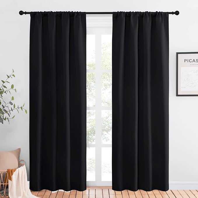 NICETOWN Black Blackout Curtains for Living Room 42" w x 84" L 2 Panels | All Season Rod Pocket Thermal Insulated Solid Shades Drapes, Light Blocking Noise Reducing Room Darkening Decor for Bedroom