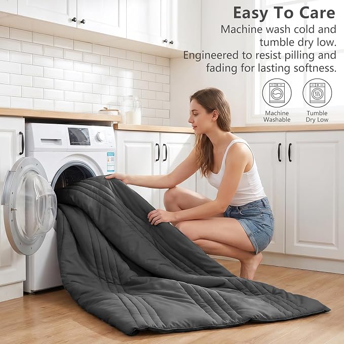 Oversized King Comforter Set Dark Grey- 7 Pieces Bed in a Bag | OEKO-TEX Certified, 240GSM Down-Alternative Comforter, 14" Deep-Pocket Sheets, Shams & Pillowcases, Lightweight