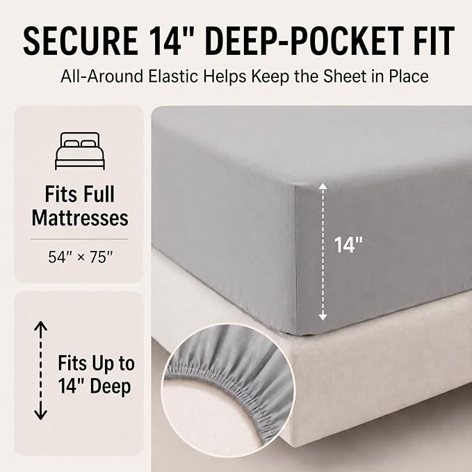 Full Size Comforter Sets French Grey - 7 Pieces Bed in a Bag | OEKO-TEX Certified, All-Season, Bedroom, Guest Room, Down-Alternative Comforter + Flat & Fitted Sheets + 4 Pillowcases