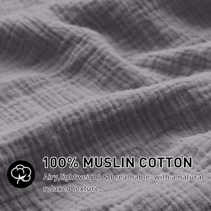 EMME Muslin Cotton Duvet Cover Set Dark Grey Twin Size Linen Like Soft Breathable Lightweight Summer Comforter Cover Set with Zipper Closure (Dark Grey, Twin, 68"x90")