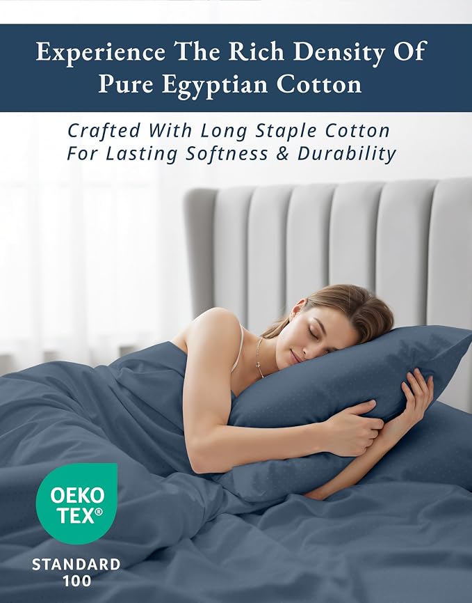 LANE LINEN Cooling Queen Sheet Set Egyptian Cotton Sateen - Estate Blue | Queen Mattress Sheets - 4-Piece Set, For A Luxurious Night's Sleep, For A Silky Hotel-Style Bed, OEKO-TEX Certified
