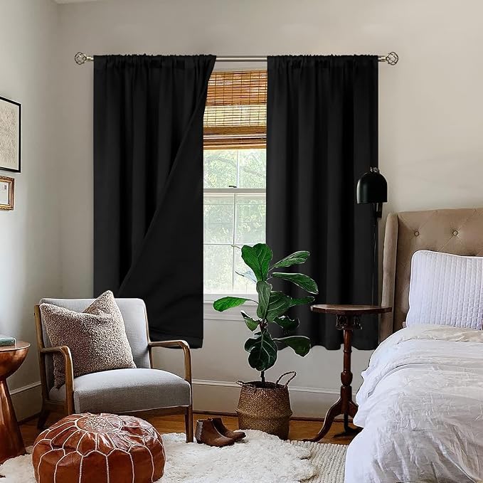 BGment Black Blackout Curtains for Bedroom 63 Inch Length 2 Panels | Thermal Insulated, Room Darkening Curtains, Rod Pocket Soundproof, Living Room Window Curtains, 42 x 63 Inch