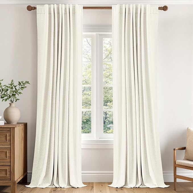 MIULEE 100% Blackout Linen Curtains for Bedroom 40W x 84L Ivory 2 Panels | 84 inches Long, Thermal Insulated, Room Darkening, Black Out Drapes for Living Room, Back Tab Rod Pocket