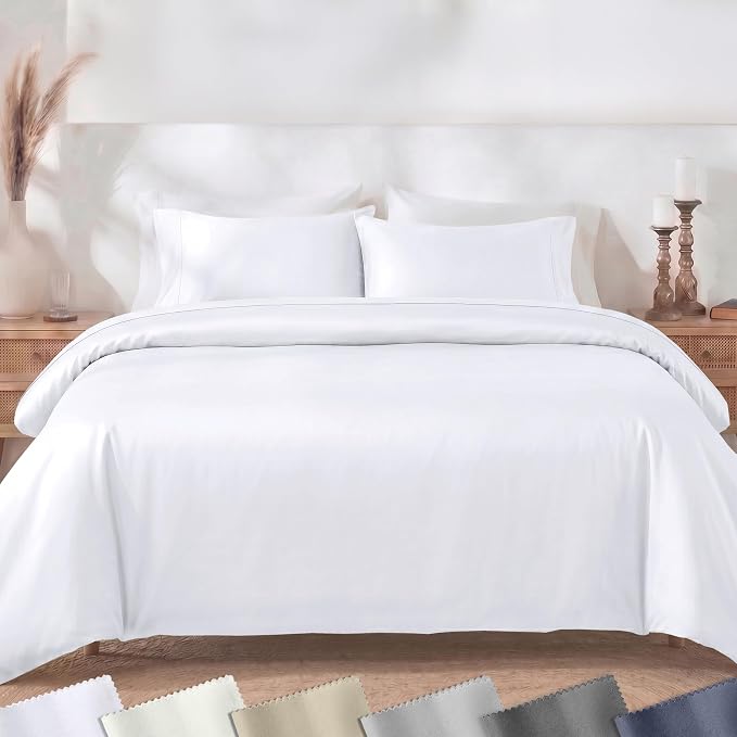California Design Den Luxury Duvet Cover Set Oversized King, White | Soft 400 Thread Count 100% Cotton Sateen Backed by GH Seal, Duvet Cover & Pillow Sham 3 Pc Set, Button Closure & Corner Ties