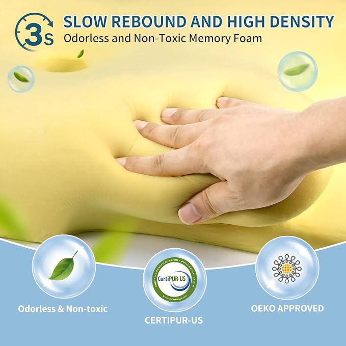 Cervical Neck Pillow for Pain Relief - Ergonomic Side Sleeper Pillow for Sleeping, Cooling Memory Foam Pillows for Neck Support, Orthopedic Pillow Contour Bed Pillow for Back Sleepers (Blue&White)