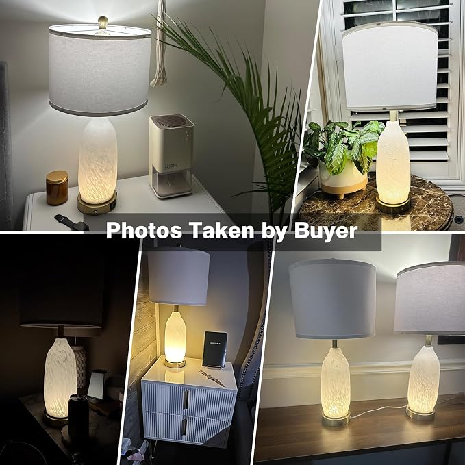 Rinweey 26" Modern Clear Glass Table Lamp Nightstand Lamp with USB A+C Ports & AC Outlet,Bedside Lamps with 3-Way Dimmable Touch Control Night Light for Bedroom Living Room,Single White
