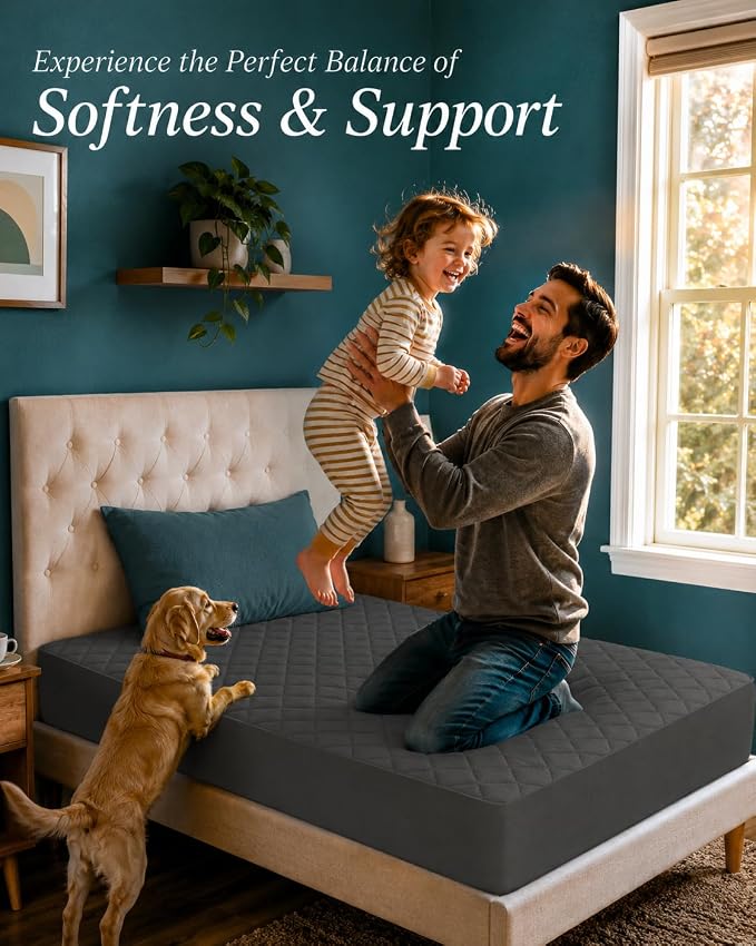 Quilted Mattress Pad, Twin Mattress Protector Topper fits 16" Deep, Grey | Soft Breathable Fitted Mattress Cover, Noiseless, Deep Pockets & Machine Washable for Home & Hotels by Utopia Bedding