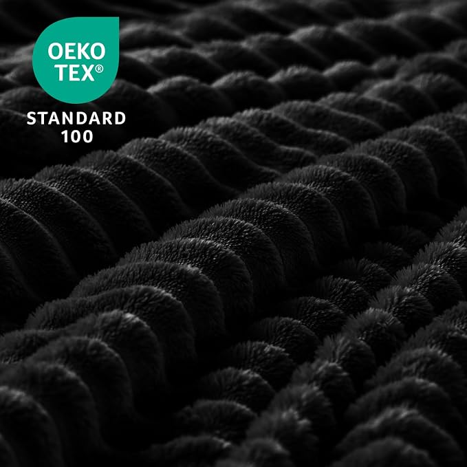BEDELITE Ribbed Jacquard Black Fleece Throw Blanket for Couch, 50x70 Inch | Soft Warm Decorative Fluffy Blanket, Cozy Plush Lightweight Fuzzy Throw Blanket for Bed Sofa Home Room Decor, Gift for Women