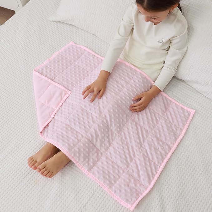 Mr. Sandman Weighted Blanket for Sleeping 2 lbs, 20 x 30 Inches | Soft Cooling Minky Dots; Machine Washable; Glass Bead Filling; Weighted Lap Blanket for School and Home; Pink