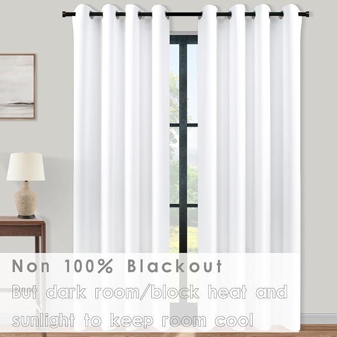 KOUFALL White Grommet Curtains 96 Inches Long,2 Panels Set 8 FT 60% Blackout Thermal Weather Blocking Privacy Room Divider Curtains for 8FT Tall Ceiling Living Room Bedroom