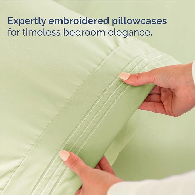 Full Size 4 Piece Sheet Set - Comfy Breathable & Cooling - Light Sage Green | Hotel Luxury Bed Sheets for Women & Men, Deep Pockets, Easy-Fit, Extra Soft and Wrinkle Free Sheets, Oeko-Tex Bed Sheet Set