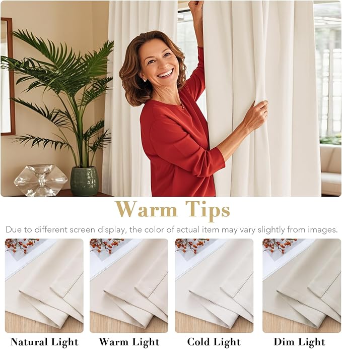 H.VERSAILTEX Blackout Curtains Thermal Insulated Window Treatment Panels Room Darkening Blackout Drapes for Living Room Back Tab/Rod Pocket Bedroom Draperies (2 Panels, Natural, 52 x 96 Inch)