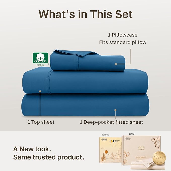California Design Den 100% Cotton Sateen Twin XL Sheets Set, 3 Pcs | 400 Thread Count Backed by Good Housekeeping Seal, All-Around Elastic, Durable, Easy Care, OEKO-TEX certified - Cobalt Blue