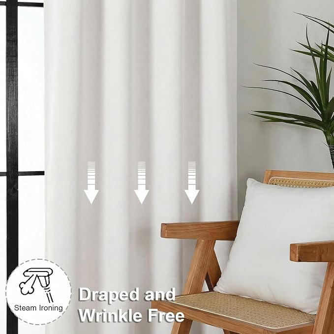 Simplebrand Ava Ivory Short Light Filtering Curtains for Bedroom 45 Inches Long 2 Panels Set, Solid Thermal Insulated, Energy Saving Window Treatment Curtains Light Filtering Drapes, W40 x L45 Inch