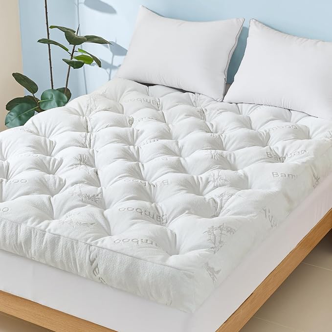 5 Inch Cooling Bamboo Mattress Topper Full Size,54x75 in,2000 GSM | Full Bamboo Mattress Pad Cover,Gel Memory Foam Filling,Viscose Made From Bamboo Pillow Top,Pain Relief,For Hot Sleppers