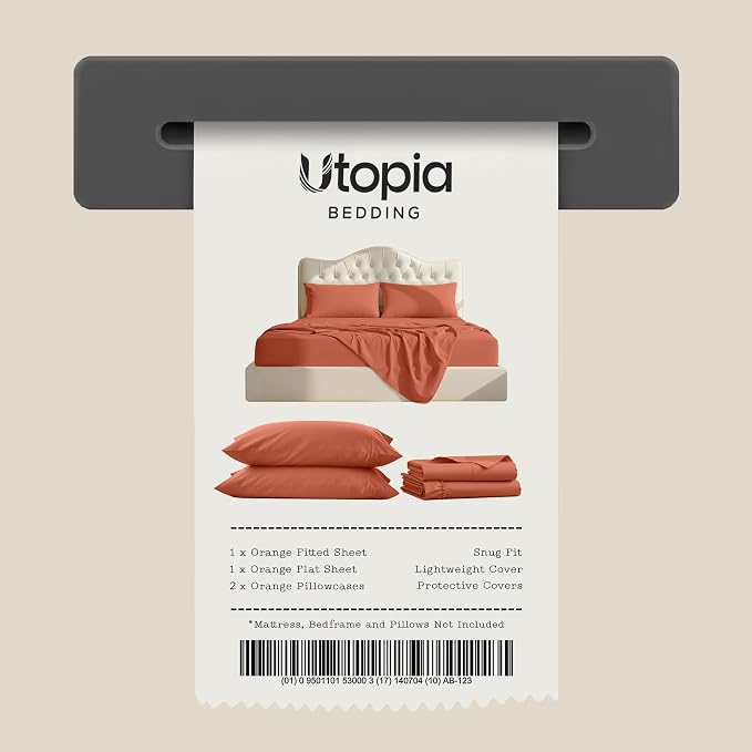Queen Sheets Set, 4 Pieces 16" Deep Pocket Hotel Luxury Bed Sheets, Orange | Extra Soft Bedsheet Set, Comfy & Breathable Cooling Sheets, Wrinkle & Fade Resistant, Fitted Sheet, Flat Sheet, 2 Pillowcases