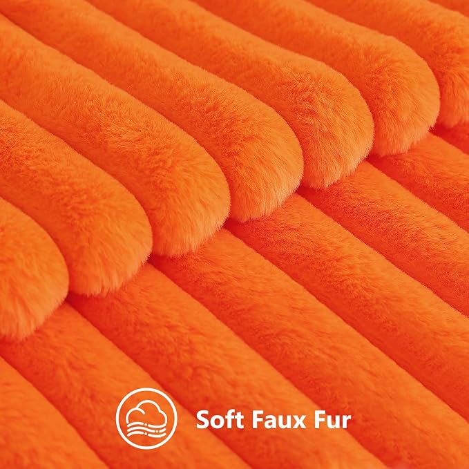 decorUhome Fall Faux Fur Throw Pillow Covers 18x18 Set of 2 Orange | Decorative Soft Cozy Striped Plush Modern Farmhouse Boho Couch Pillow Cases Velvet Back for Sofa Bed Living Room Home Decor