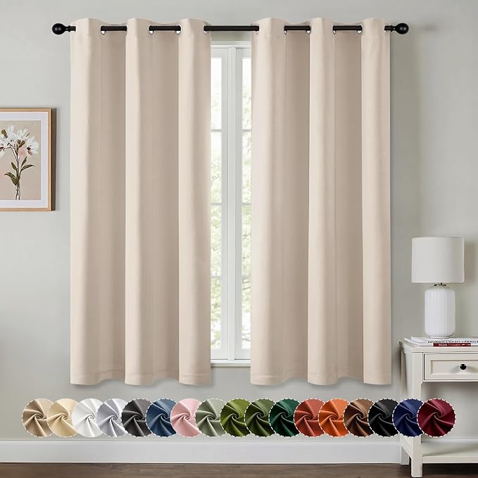 MIULEE Blackout Curtains for Bedroom 2 Panels 40 x 45 Inch Long Champagne | Thermal Insulated, Living Room Darkening Grommet Drapes, Noise Reducing, Light Blocking Window Treatments