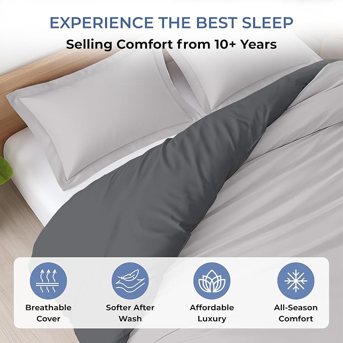 120"x98" 3 Pc Oversized King Duvet Cover Set 100% Egyptian Cotton - 600 TC Comforter Cover, Zipper Closure & Corner Ties - Fits Large King Inserts (Oversized King,Blended Grey)