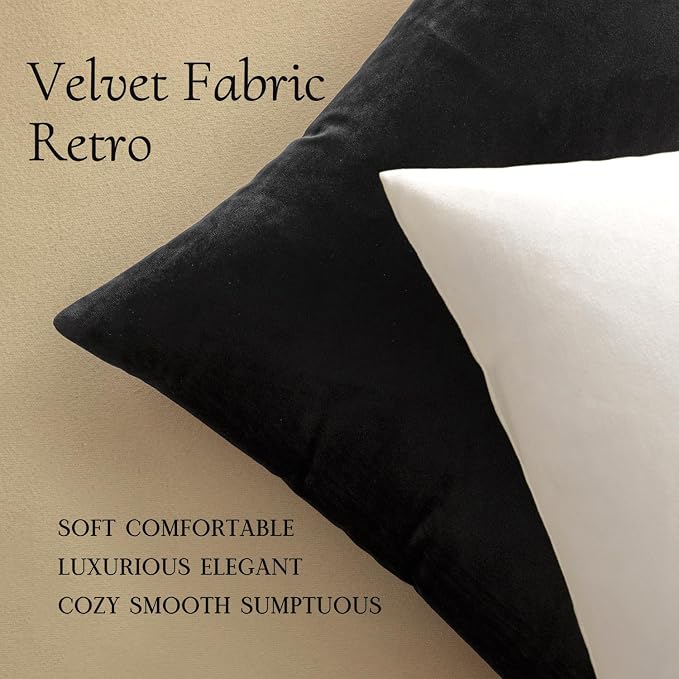 MIULEE 28x28 Inch Pack of 2 Euro Velvet Throw Pillow Covers Black | Soft Solid Decorative Euro Sham, Modern Luxury Home Decor, for King Bed Sofa Couch Bedroom Livingroom