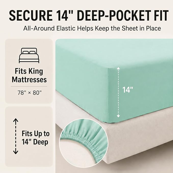 King Size Comforter Set Mint Green - 7 Pieces Bed in a Bag | OEKO-TEX Certified, All-Season, Bedroom, Guest Room, Down-Alternative Comforter + Flat & Fitted Sheets + 4 Pillowcases
