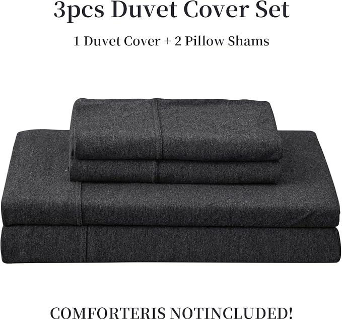 PURE ERA Jersey Knit Sheet Set Heather Charcoal Grey King | 100% Cotton, 3 Piece Set, T Shirt Soft, Breathable, Envelope Closure Pillowcases, Hidden Zipper, 8 Ties, No Insert, Modern