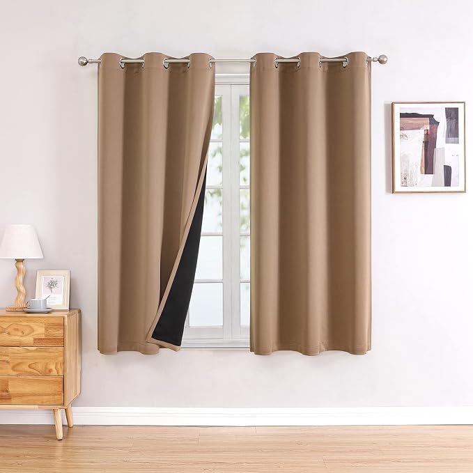 ChrisDowa 100% Blackout Curtains for Bedroom 63 Inches Long 2 Panels Set | 2 Thick Layers, Thermal Insulated, Light Blocking, Grommet, Window Treatment, Living Room Drapes, Cappuccino, 42 x 63 Inch