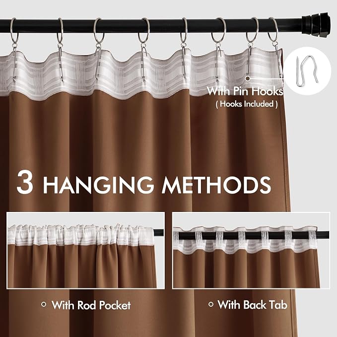 MIULEE Cappuccino Brown Back Tab Blackout Curtains 52"x96" Long 2 Panel Set | Rod Pocket Pinch Pleated, Thermal Insulated, Bedroom Living Room Darkening Drapes, Light Blocking Floor to Ceiling Curtains
