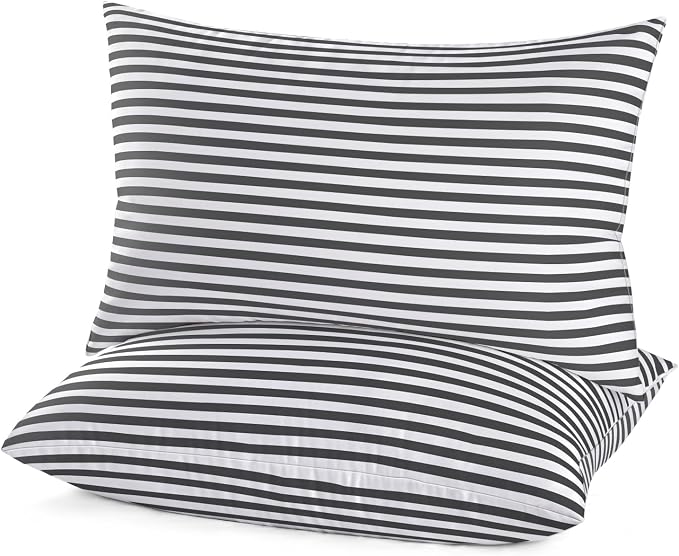 EIUE Bed Pillows for Sleeping 2 Pack Queen Size，Super Soft Down Alternative Microfiber Filled Pillows,Pillows for Side and Back Sleepers,20 x 30 Inches,Striped White Grey
