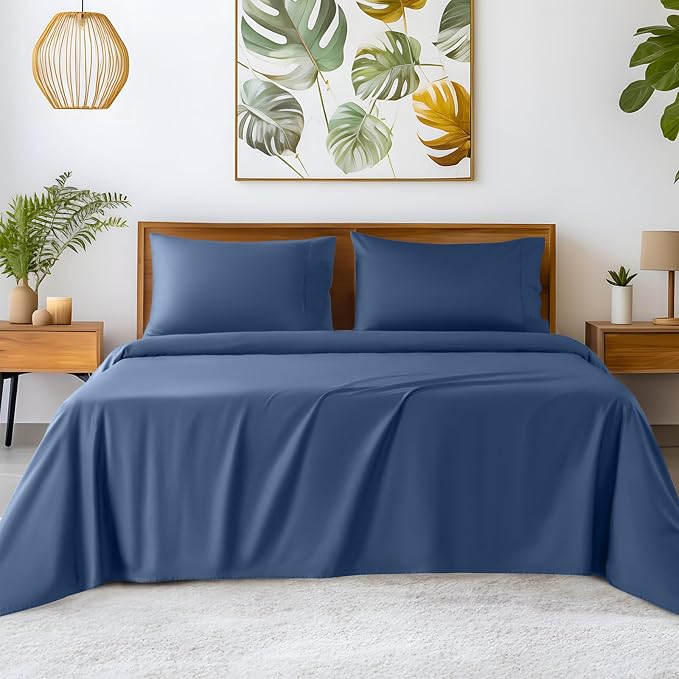 SONORO KATE 100% Egyptian Cotton Sheets,1200 Series,Queen Size | Soft Breathable & Cooling LuxuryHotel Cotton,Sateen Weave for Soft Feel,Fits Upto 16" Mattress,4PC,Navy Blue