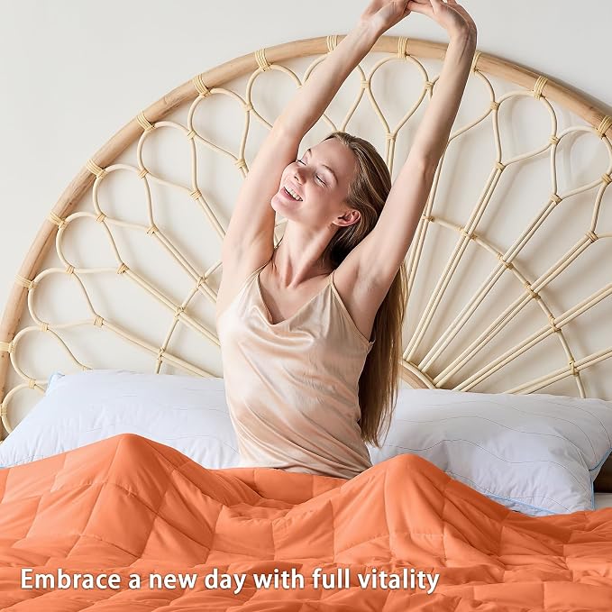 yescool Weighted Blanket for Adults (12 lbs, 48" x 72", Orange) Cooling Heavy Blanket for Sleeping Perfect for 110-130 lbs, Twin Size Breathable Blanket with Premium Glass Bead, Machine Washable